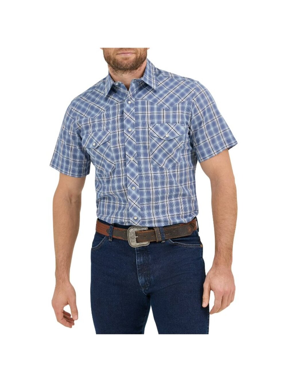 Wrangler Men Western Short Sleeve Shirt Pearl Button Up Grisaille Size 3XL
